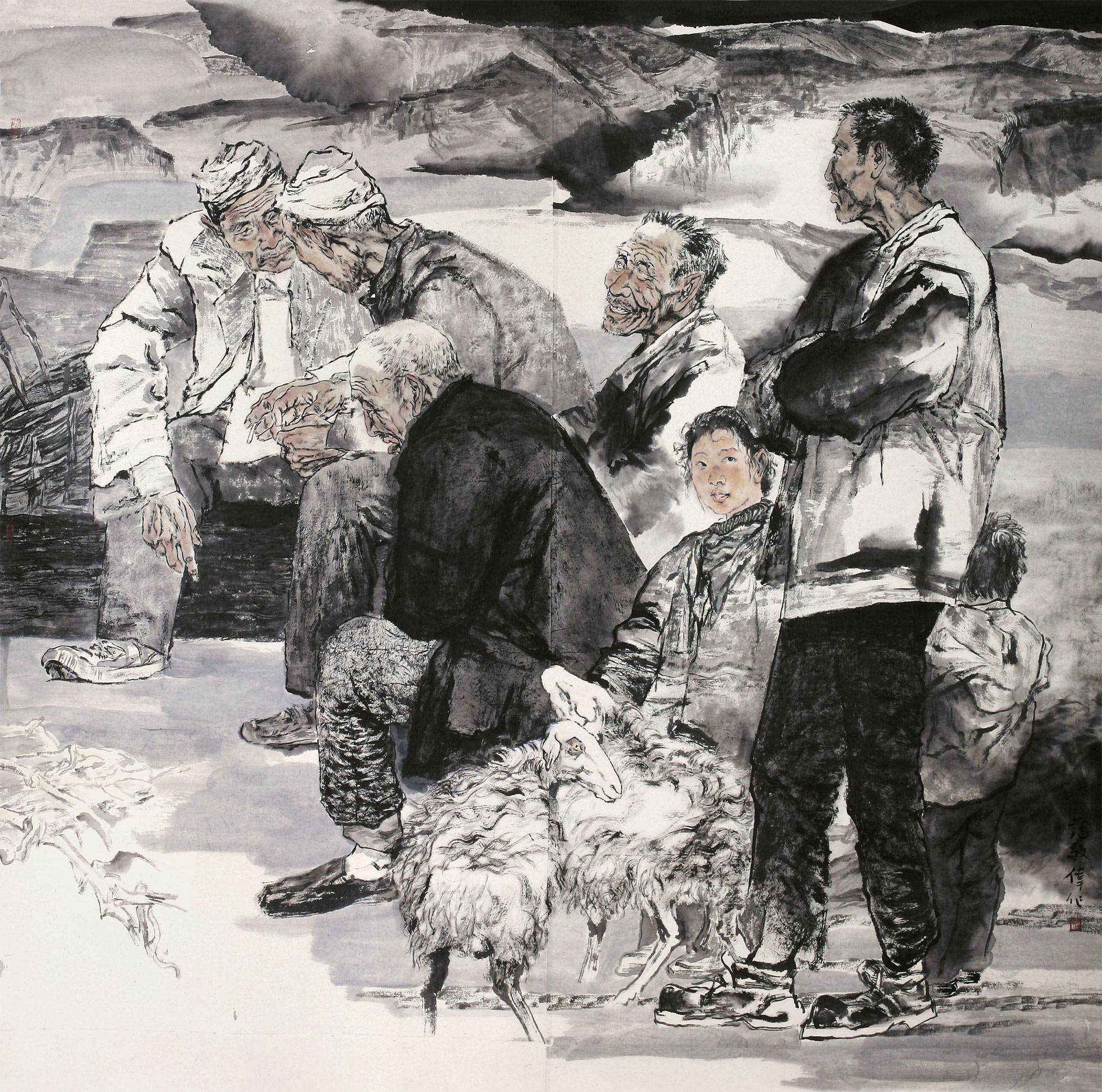 0216 集市小景 镜心 纸本设色