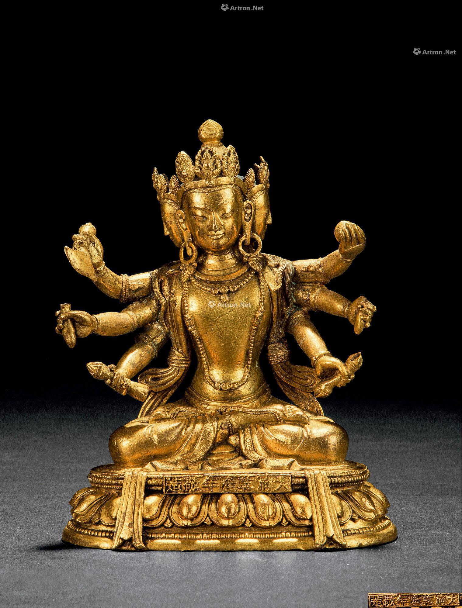 1596 铜鎏金三头六臂佛母