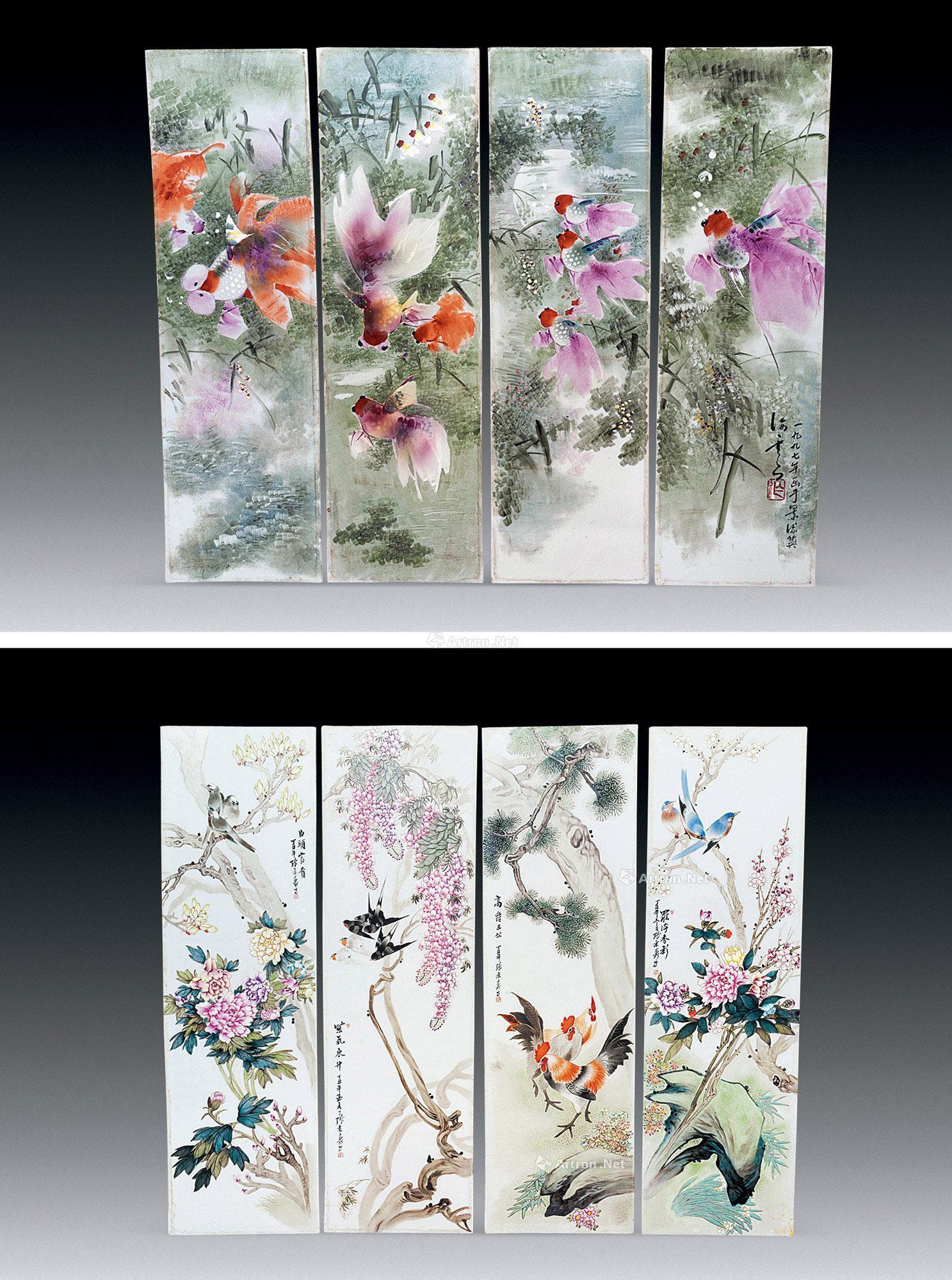 【张景寿 黄海云 粉彩双面釉四季花鸟 金鱼图】拍卖品_图片_价格_鉴赏