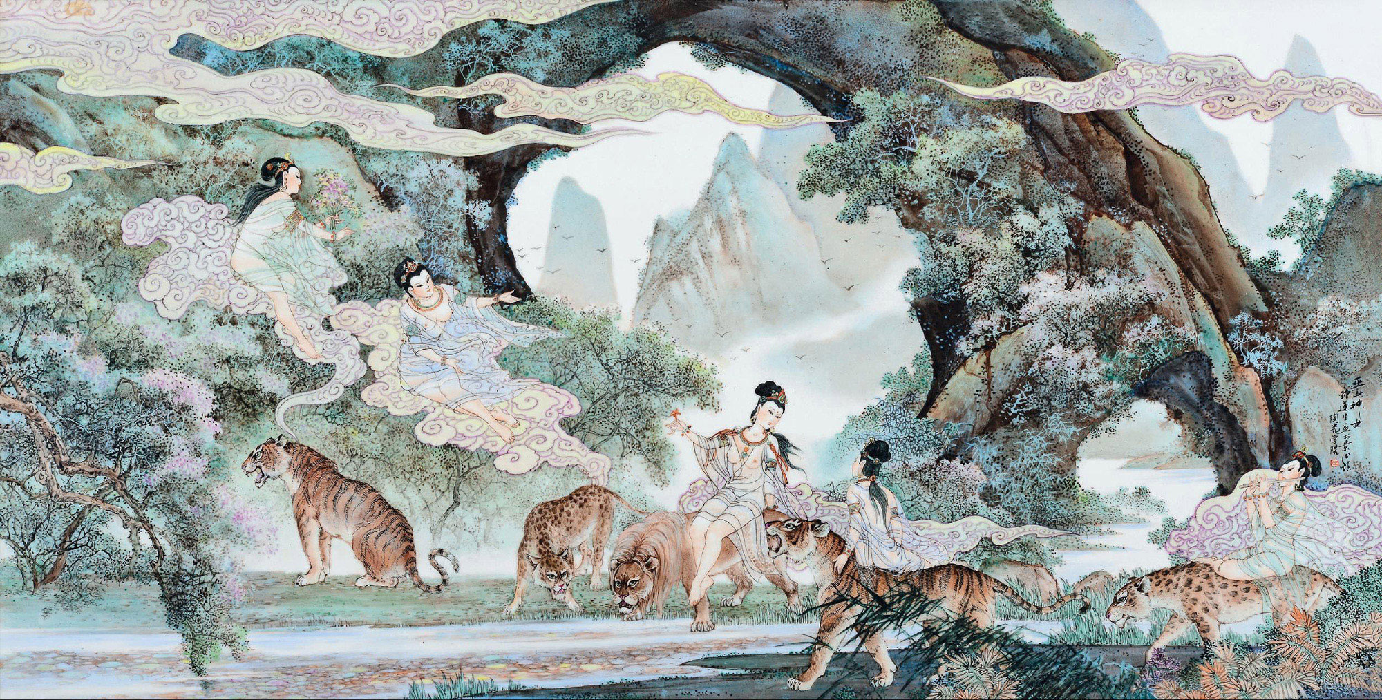 油画巫山神女国画图片