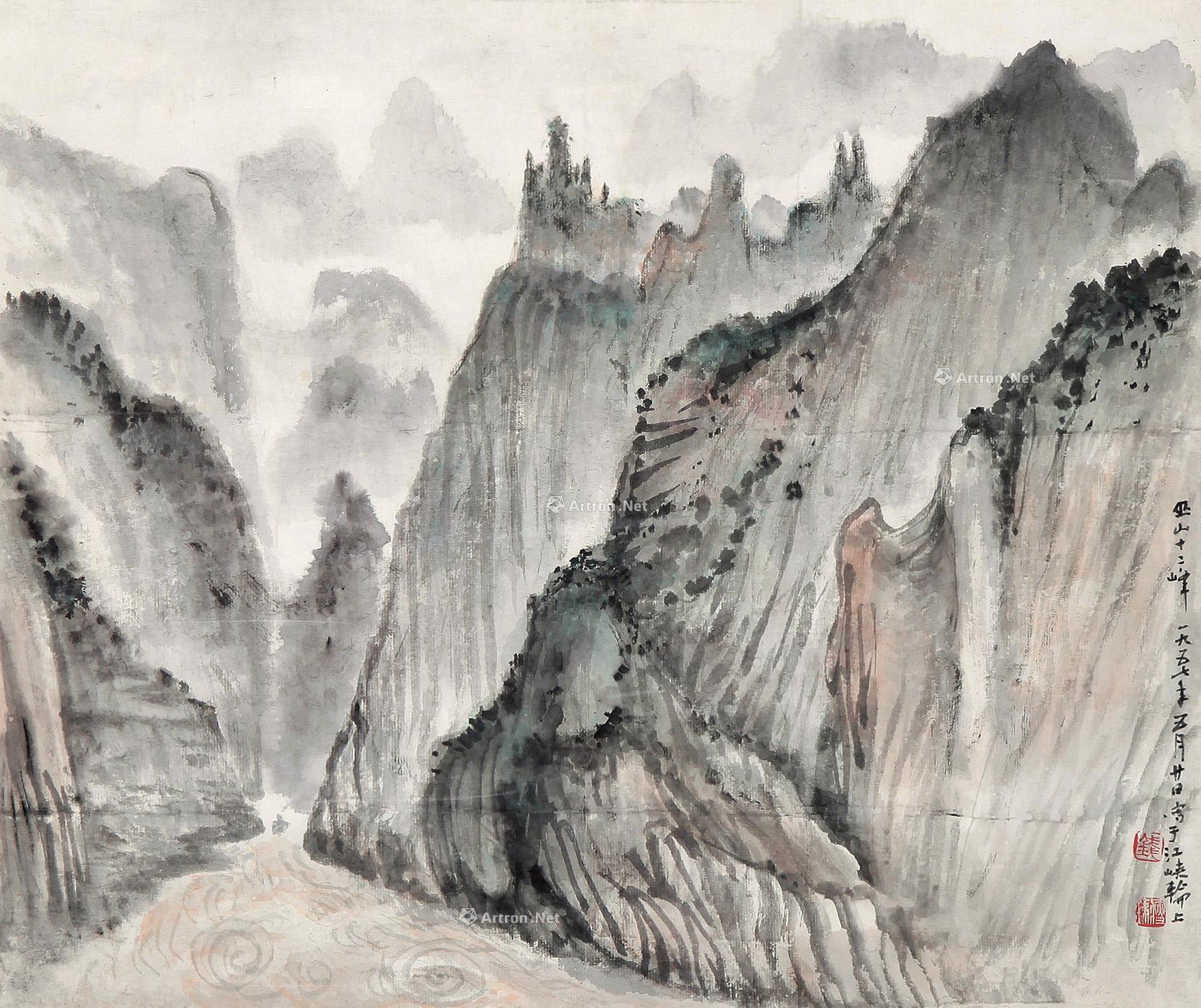 0261 1957年作 巫山十二峰 镜框 设色纸本