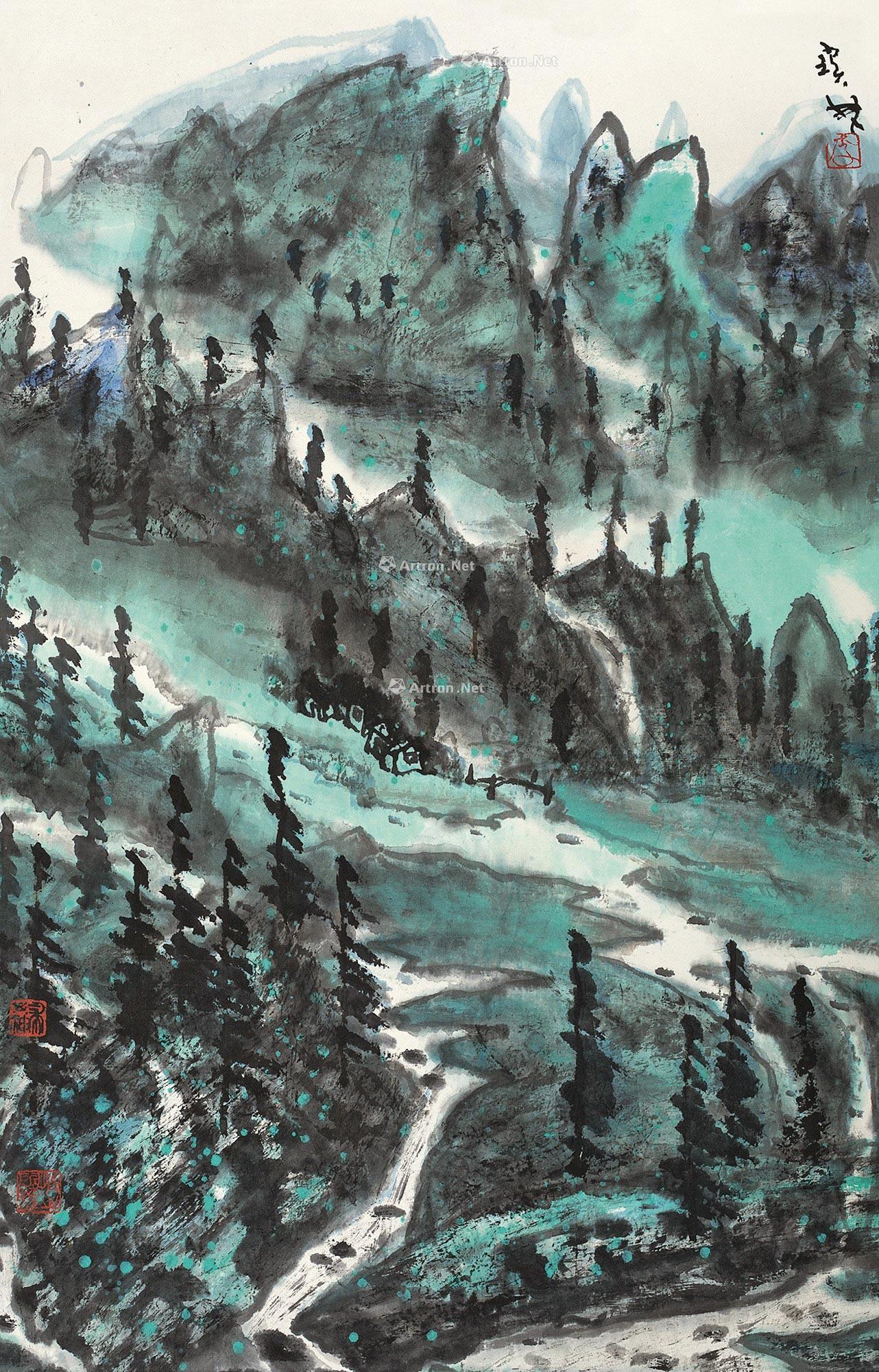 【绿色山林 镜心 纸本】拍卖品_图片_价格_鉴赏_绘画_雅昌艺术品拍卖