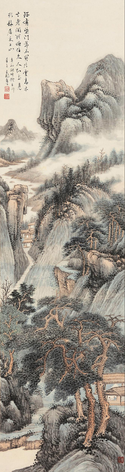 【仿巨然山水 立轴 设色纸本】拍卖品_图片_价格_鉴赏_绘画_雅昌艺术