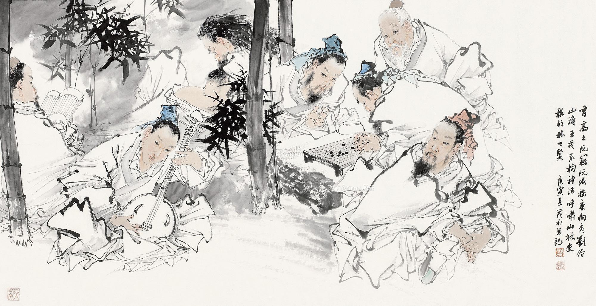 【2010年作 竹林七贤 镜片 设色纸本】拍卖品_图片_价格_鉴赏_绘画