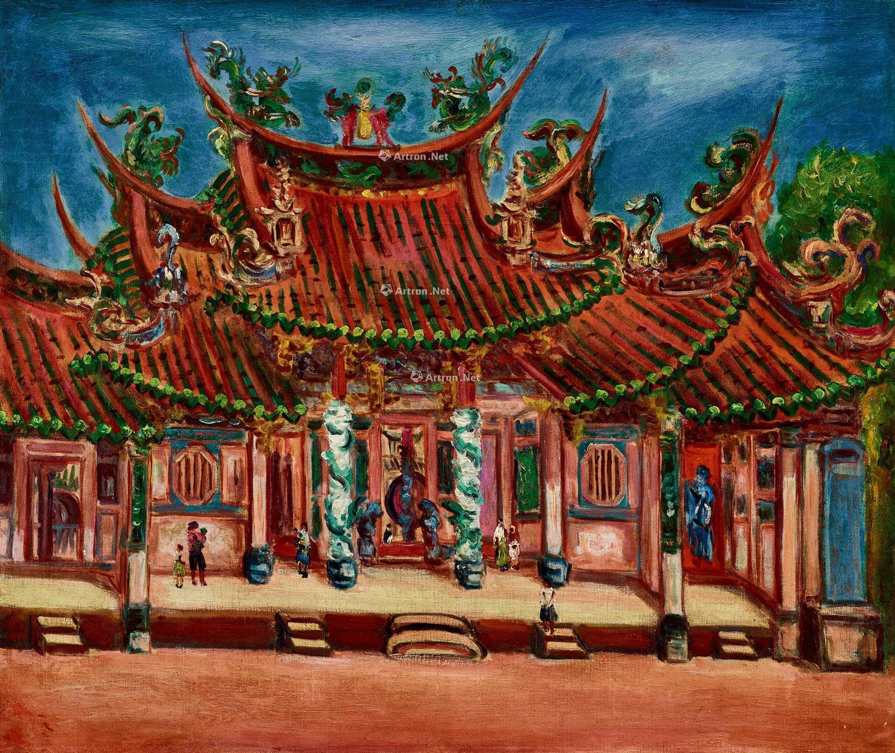 5071 1936年作 庙口(彰化南瑶宫) 油彩画布