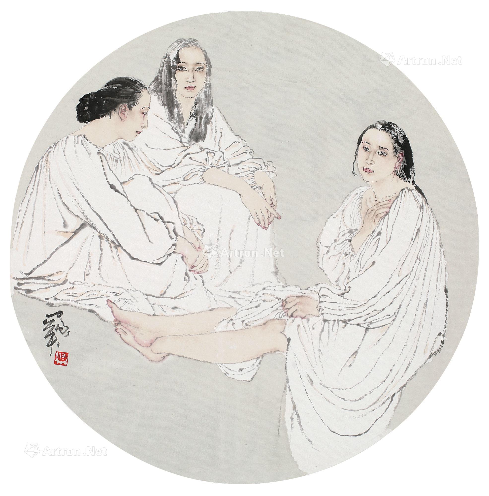 0444 秋水无尘 镜框 设色纸本