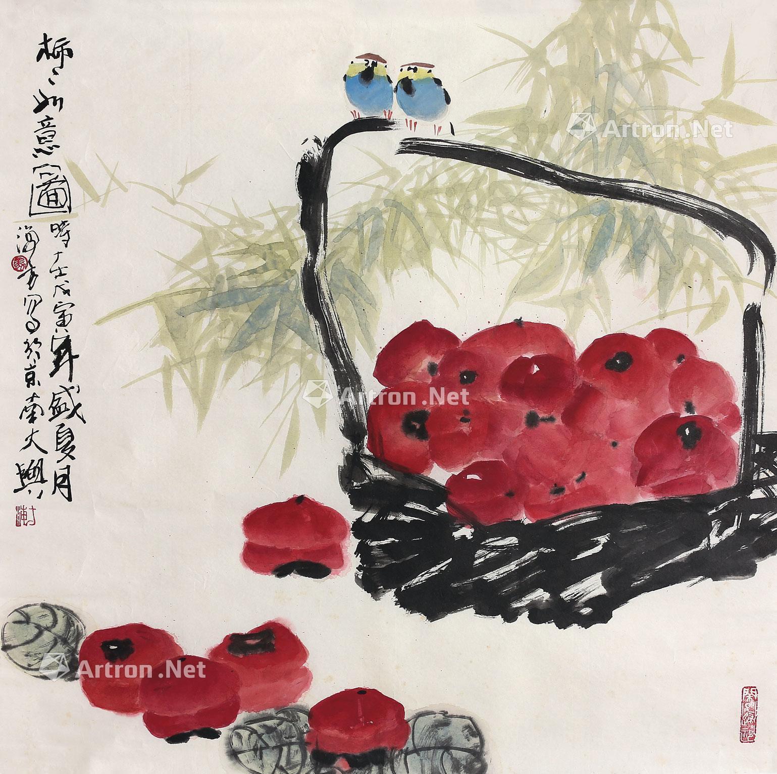 0070 柿柿如意 镜心 纸本