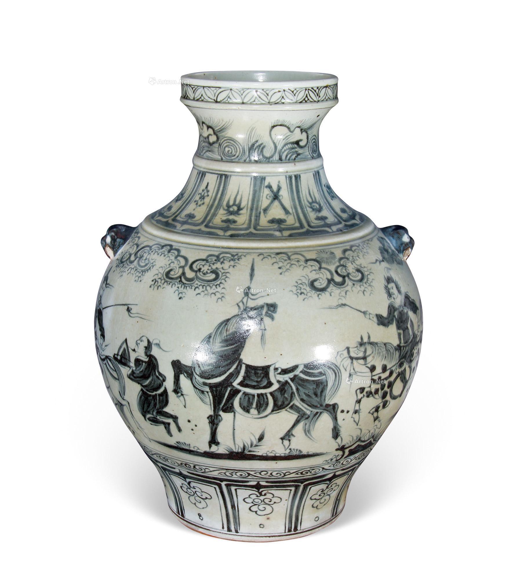 洪武 青花人物兽耳大樽(无环)】拍卖品_图片_价格_鉴赏_明代青花瓷器