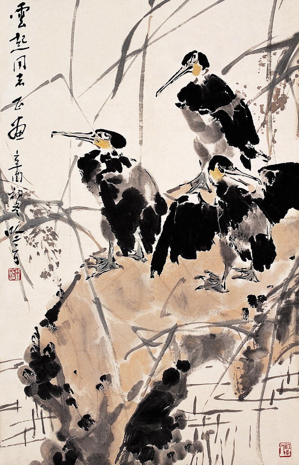 0105 鱼鹰 立轴 纸本设色