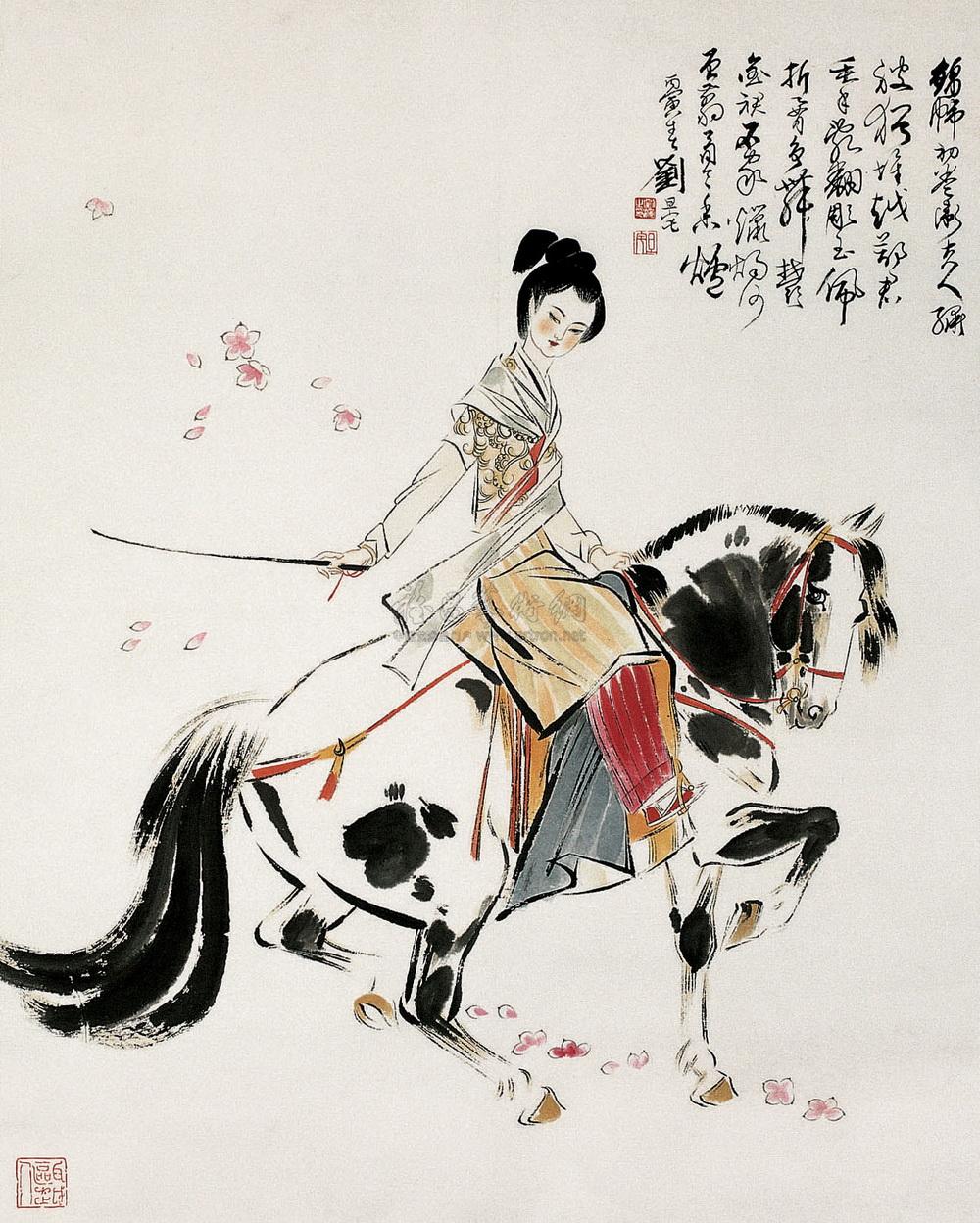 0173 1986年作 骑马图 立轴 设色纸本