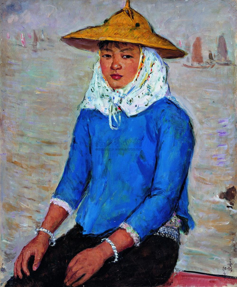 0233 渔家女 油彩 画布 镜框
