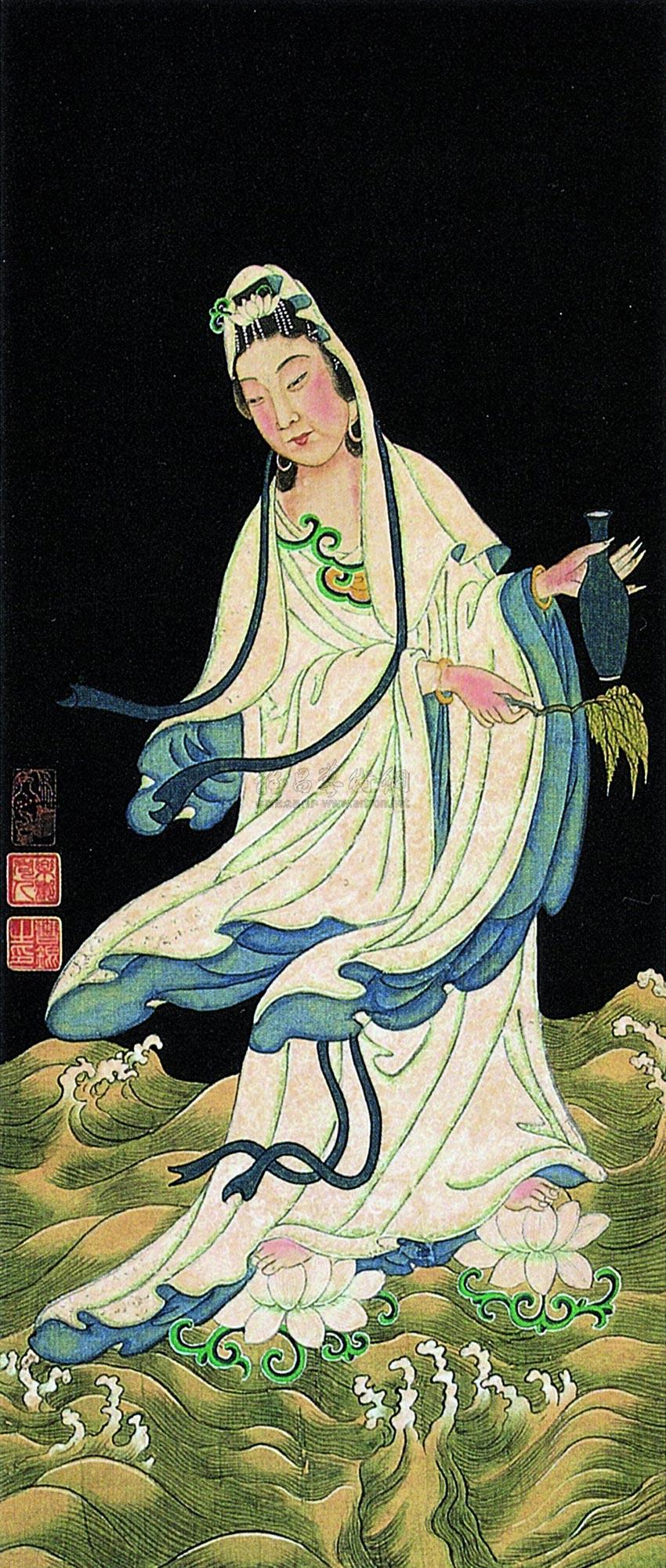 0025 渡海观音 立轴 设色绢本