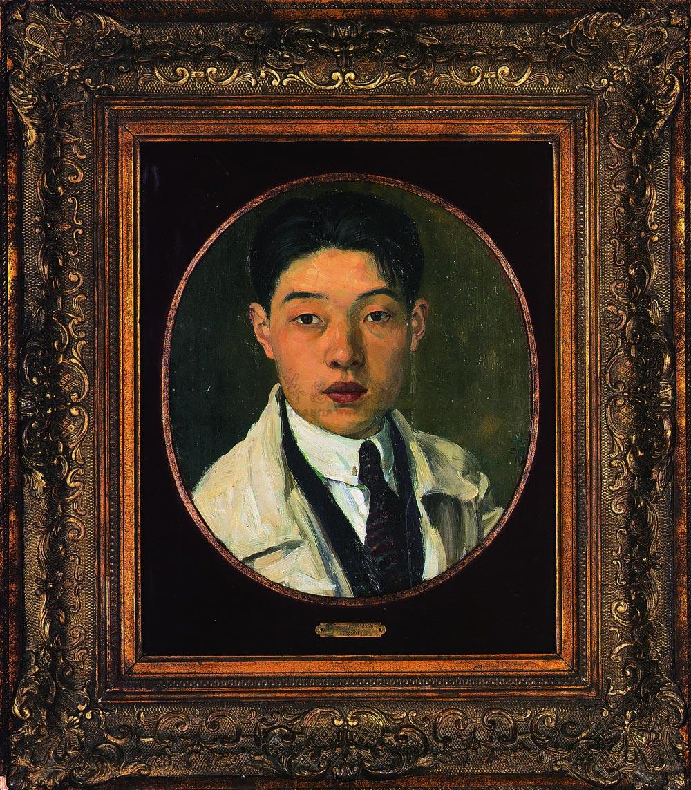 0146 约1922年作 自画像-跃起的雄狮 油画画板