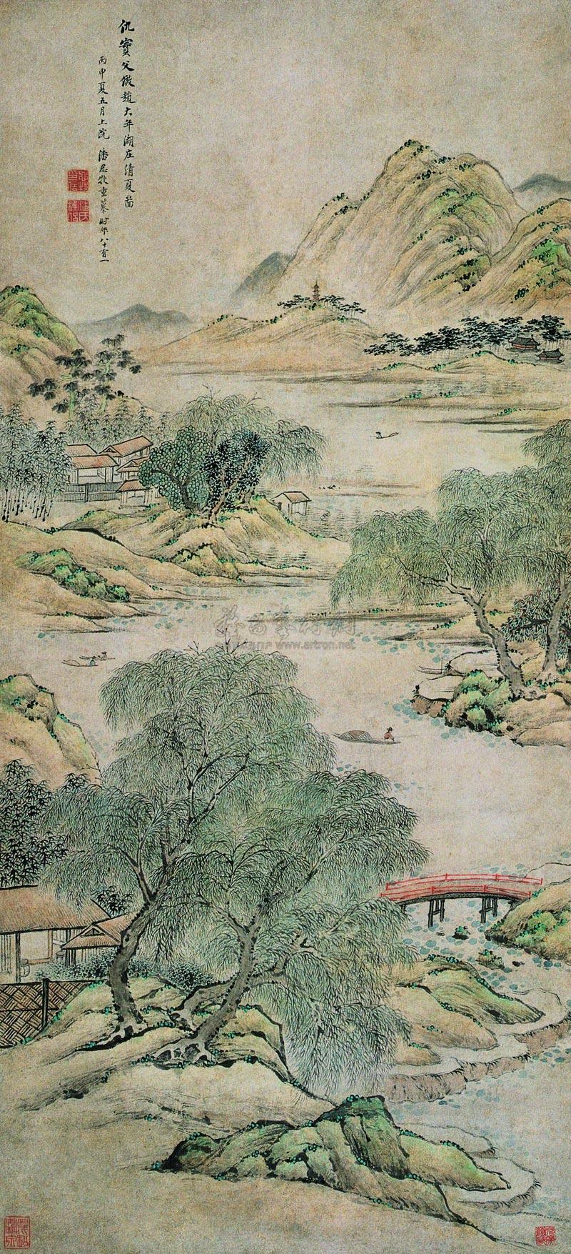 0411 1836年作 湖庄清夏图 立轴 设色纸本