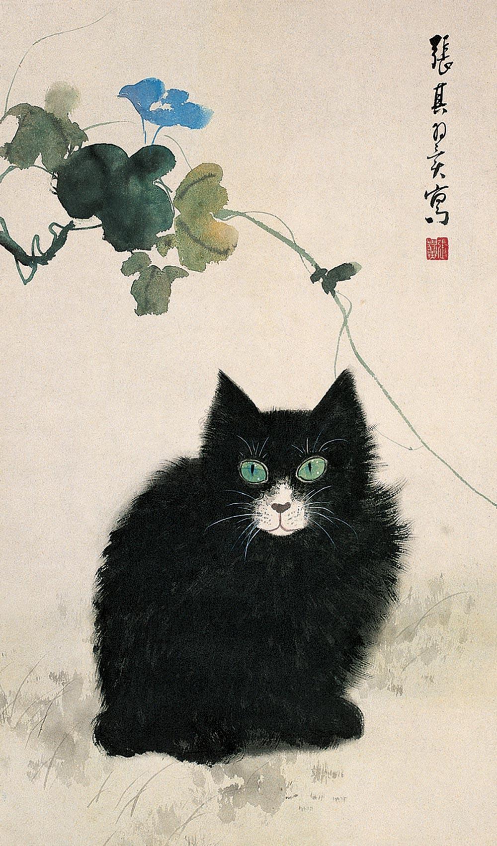 0554 黑猫 立轴 设色纸本