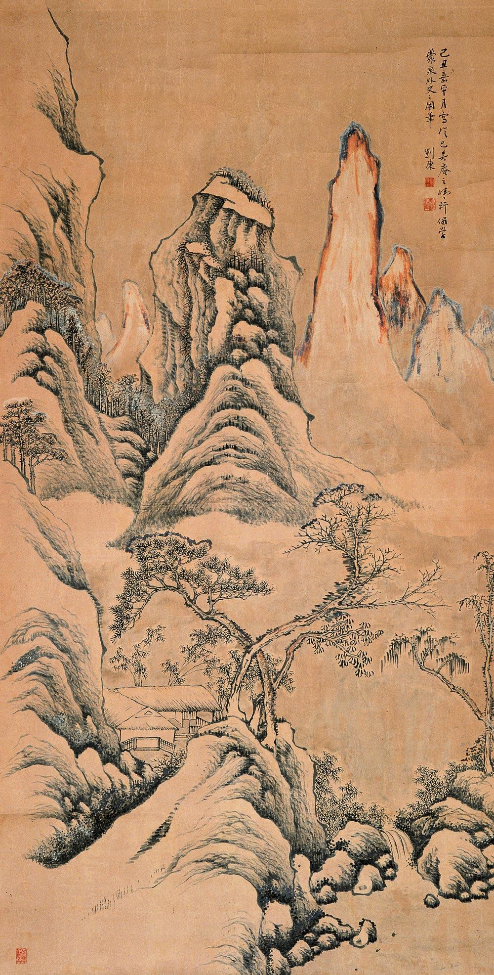 【己丑(1889年)作 秋山茅舍 镜心 设色纸本】拍卖品_图片_价格_鉴赏