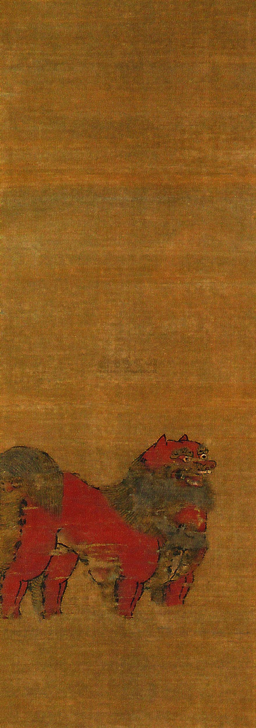 0137 醒狮图 镜心 绢本