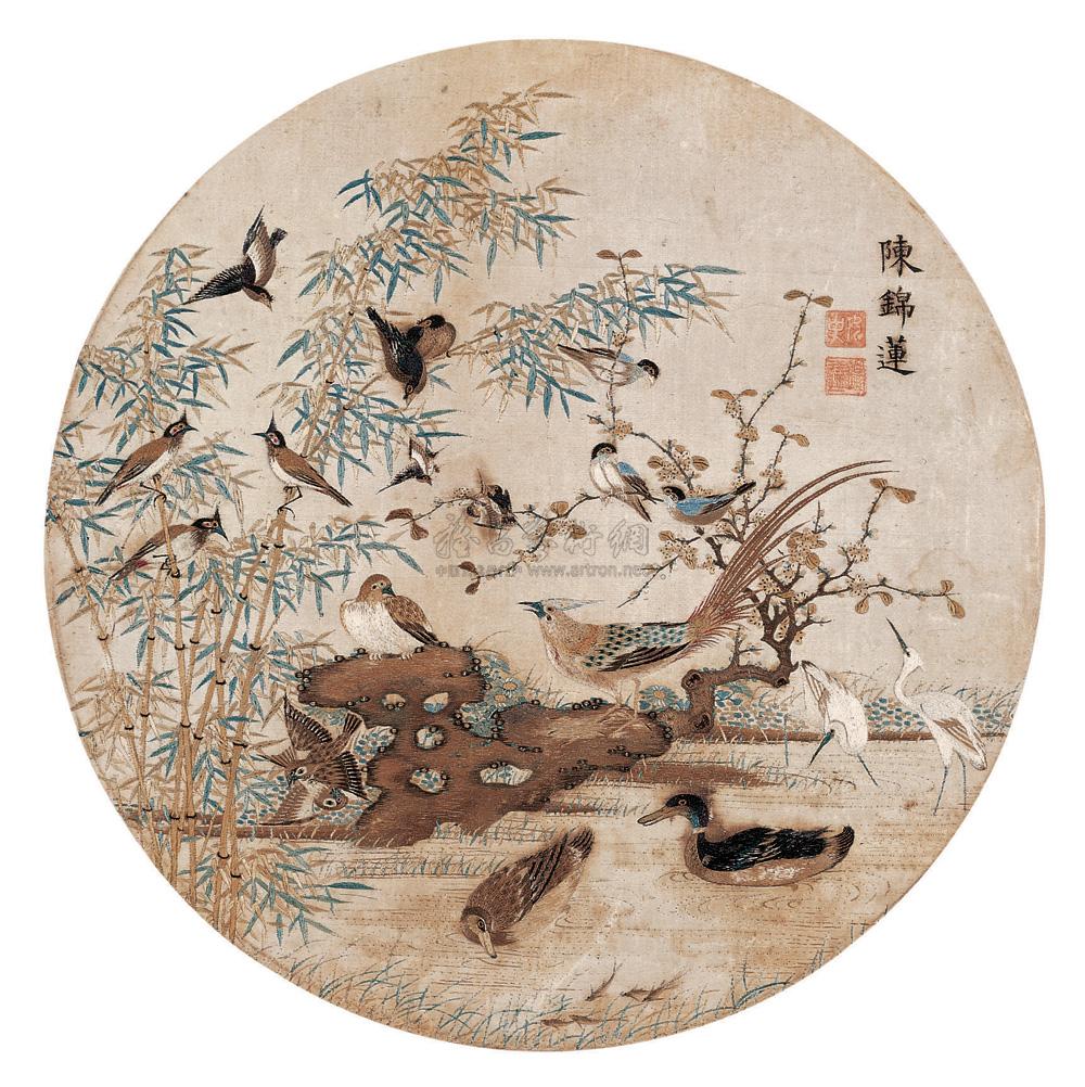 1856 清 "陈锦莲"粤绣团扇