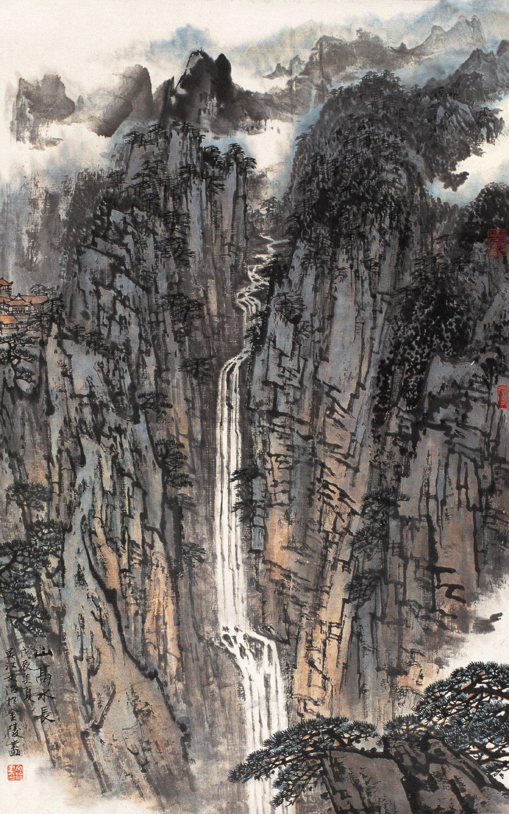 【1988年作 山高水长 立轴 设色纸本】拍卖品_图片_价格_鉴赏_绘画