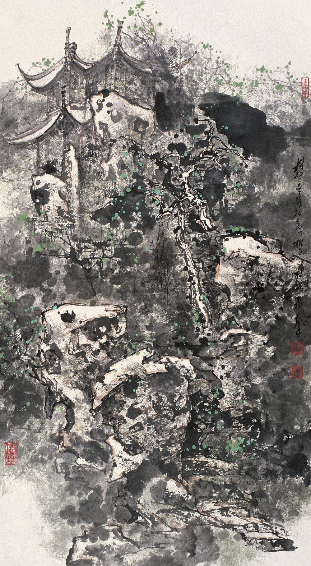 【1987年作 姑苏狮子林 立轴 设色纸本】拍卖品_图片_价格_鉴赏_绘画