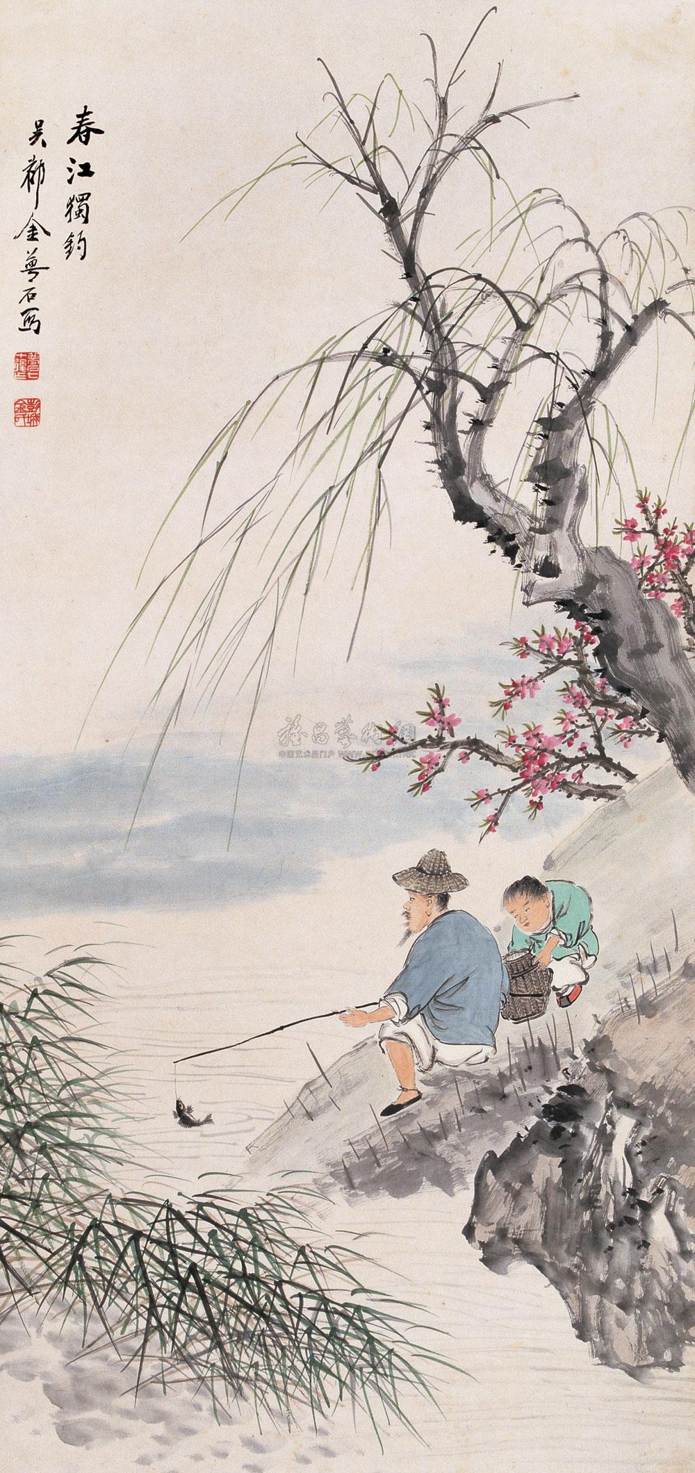 0417 春江独钓 立轴 设色纸本