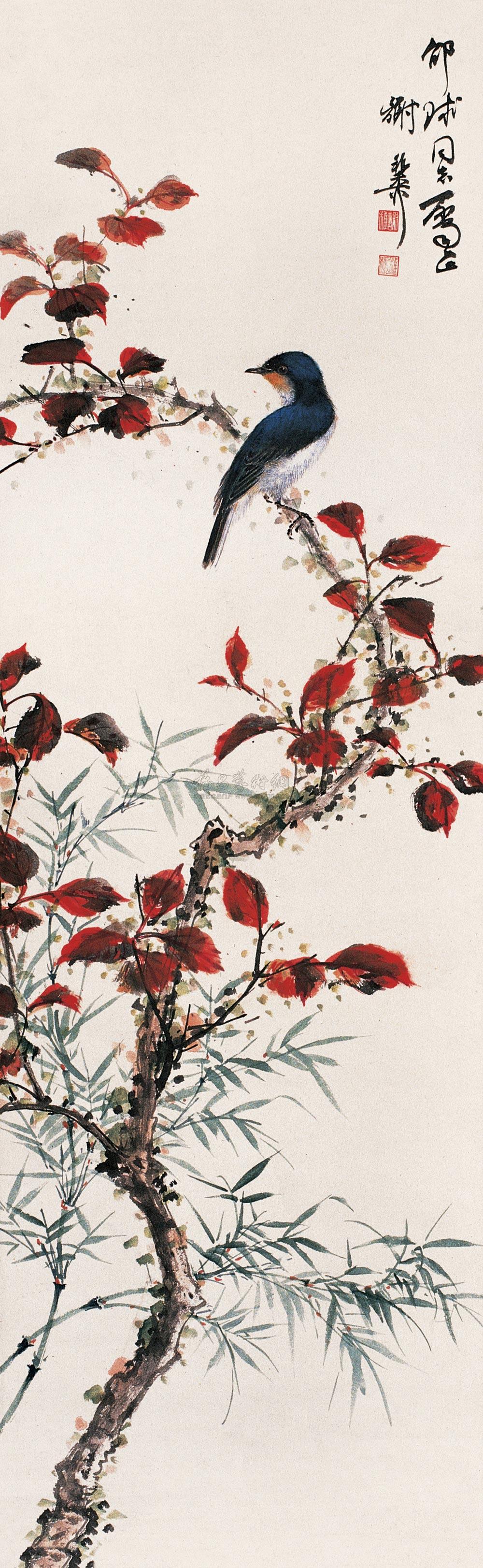 【红叶小鸟图 轴 设色纸本】拍卖品_图片_价格_鉴赏_绘画_雅昌艺术品