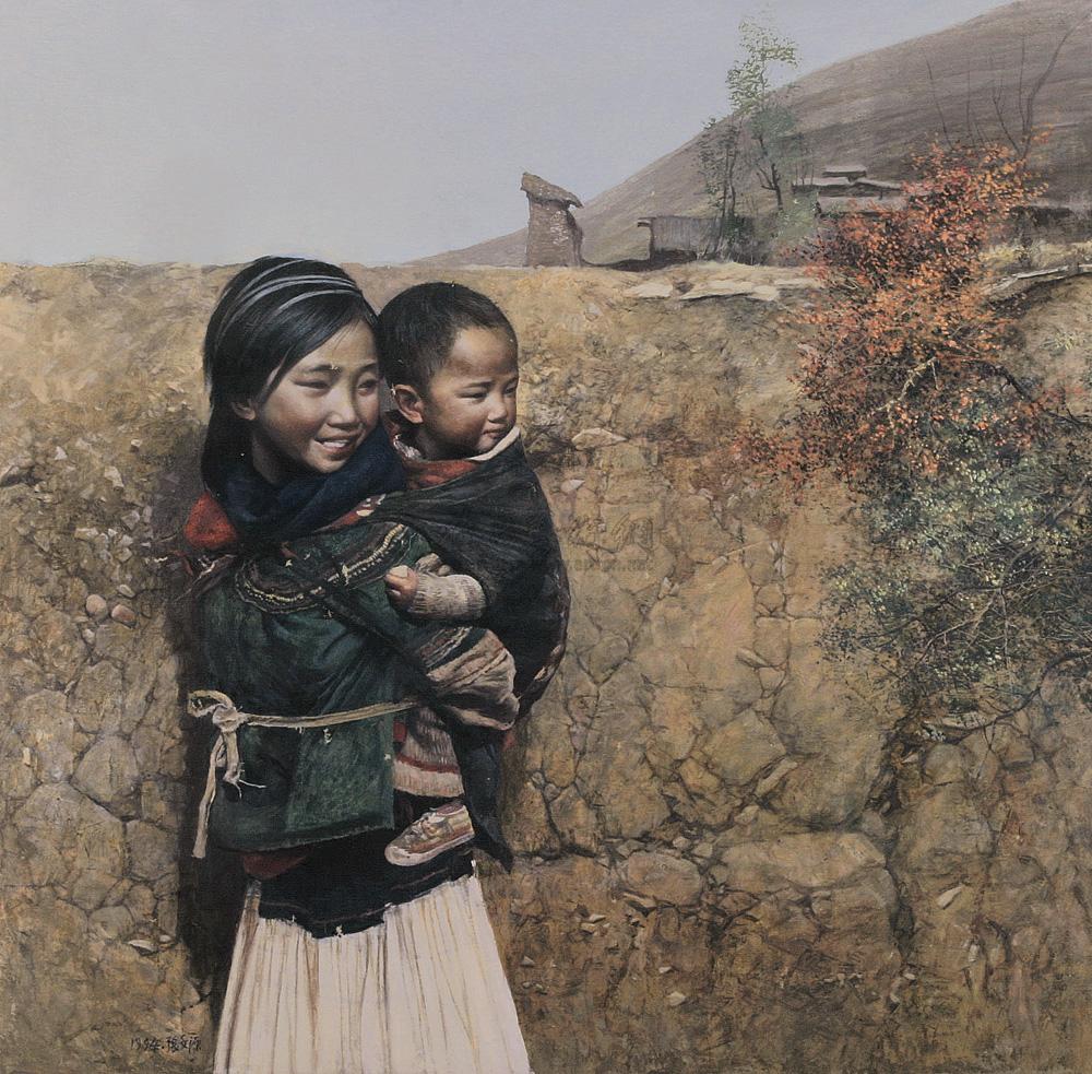 0292 姐弟情 布面油画