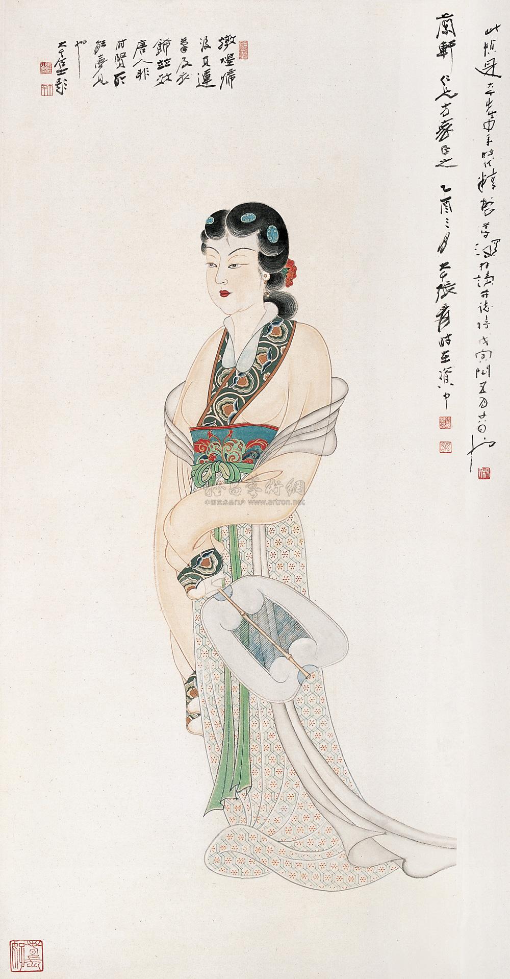 0088 1945年作 唐妆仕女 镜心 设色纸本