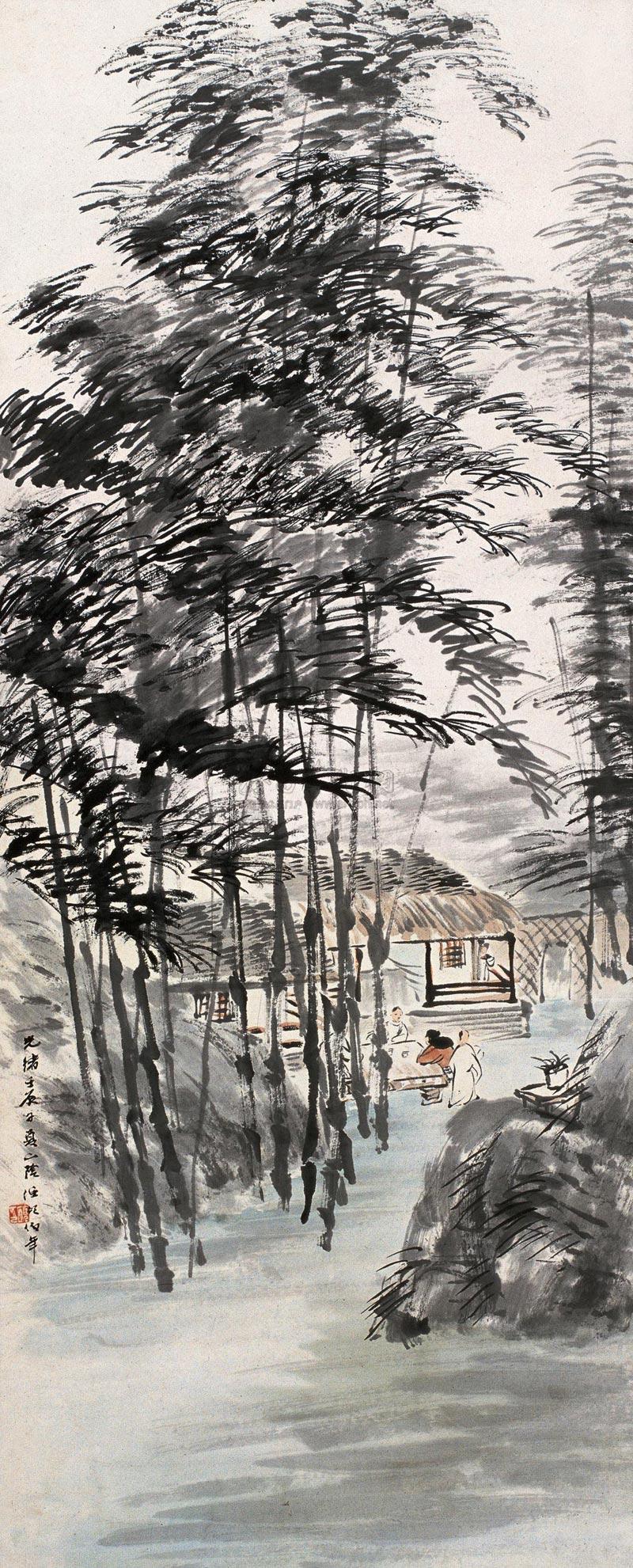 【1892年作 竹林深处图 立轴 设色纸本】拍卖品_图片_价格_鉴赏_绘画