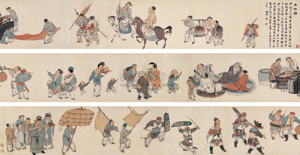 【1642年作 春社图 手卷 设色纸本】拍卖品_图片