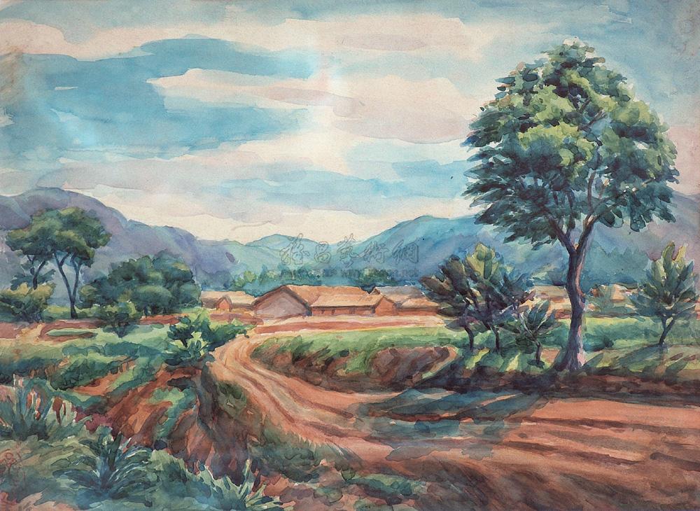 【1930年代 田原风景 纸本水彩】拍卖品_图片_价格_鉴赏_水粉水彩