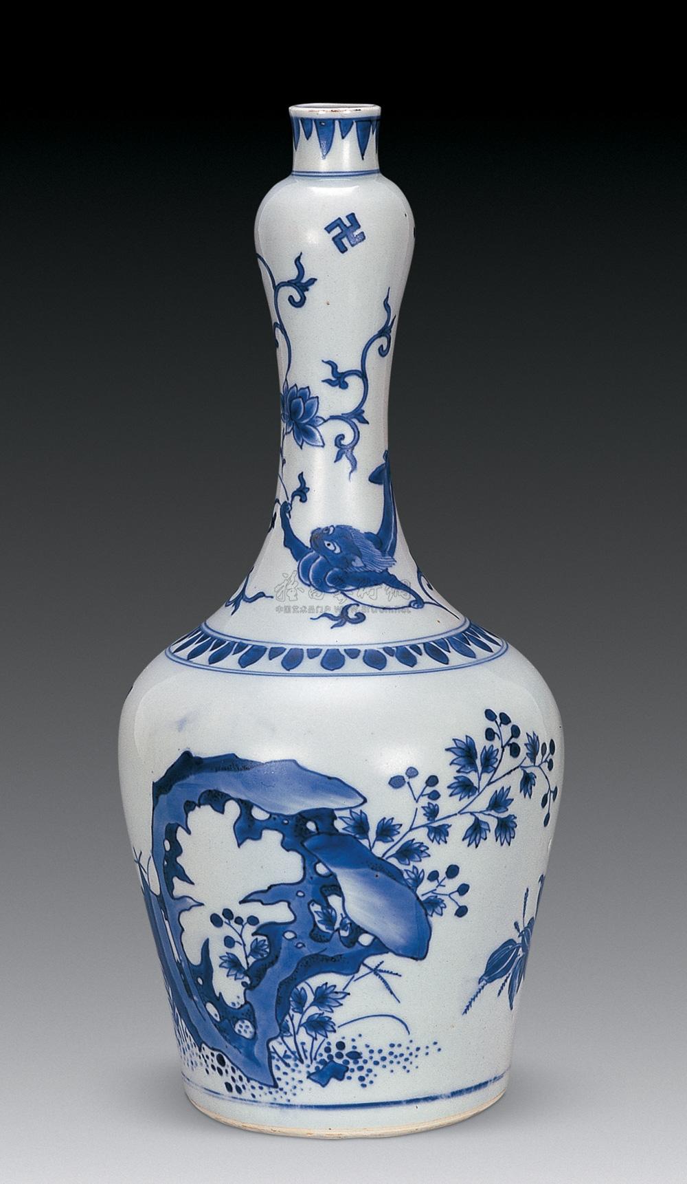 【清顺治 青花兰石耄耋图瓶】拍卖品_图片_价格_鉴赏_清代青花瓷器