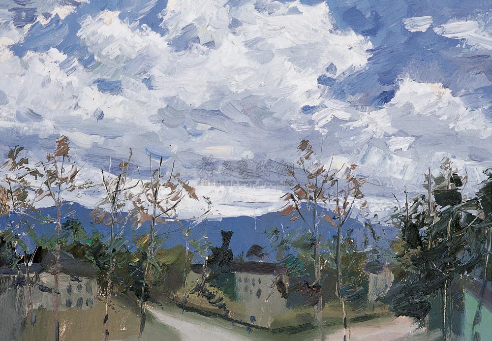 【90年代作 村镇风景 油彩 纸板】拍卖品_图片_价格_鉴赏_油画_雅昌