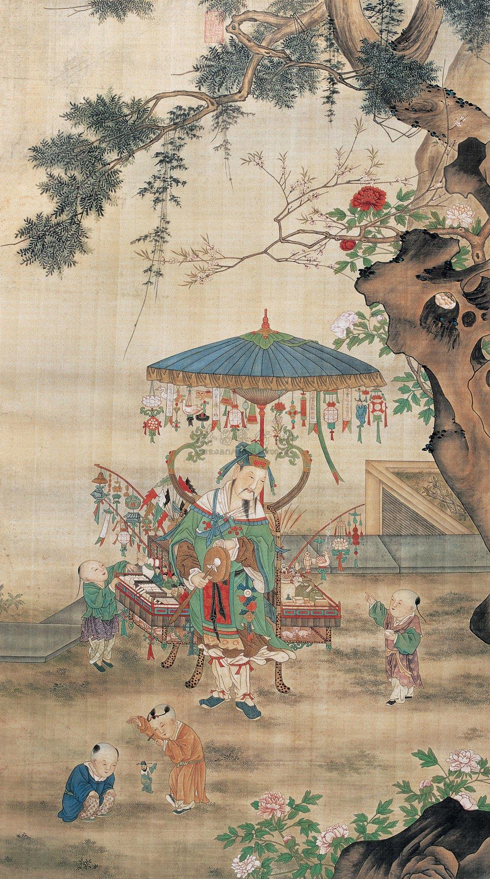 0647 货郎图 立轴 设色绢本
