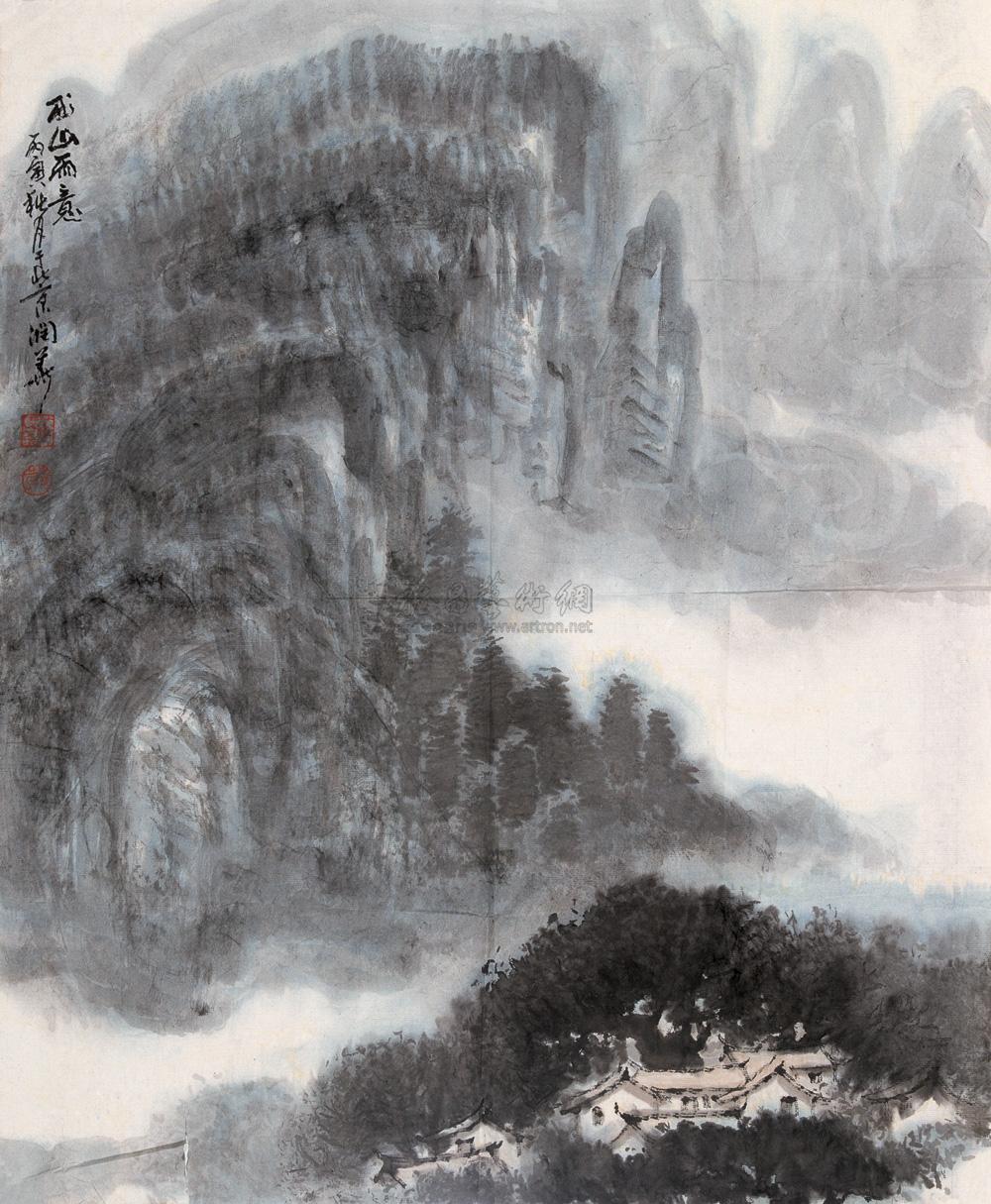 0332 丙寅(1986年)作 西山雨意 镜心 纸本