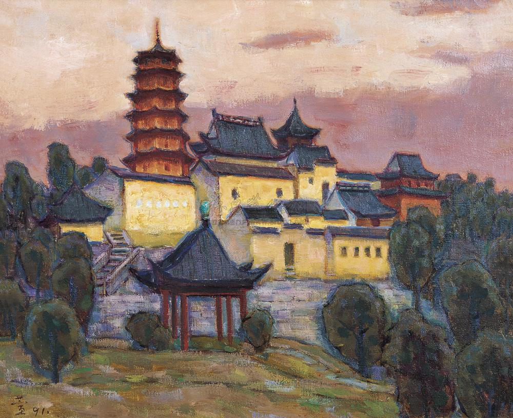 0238 金山寺 布面油画