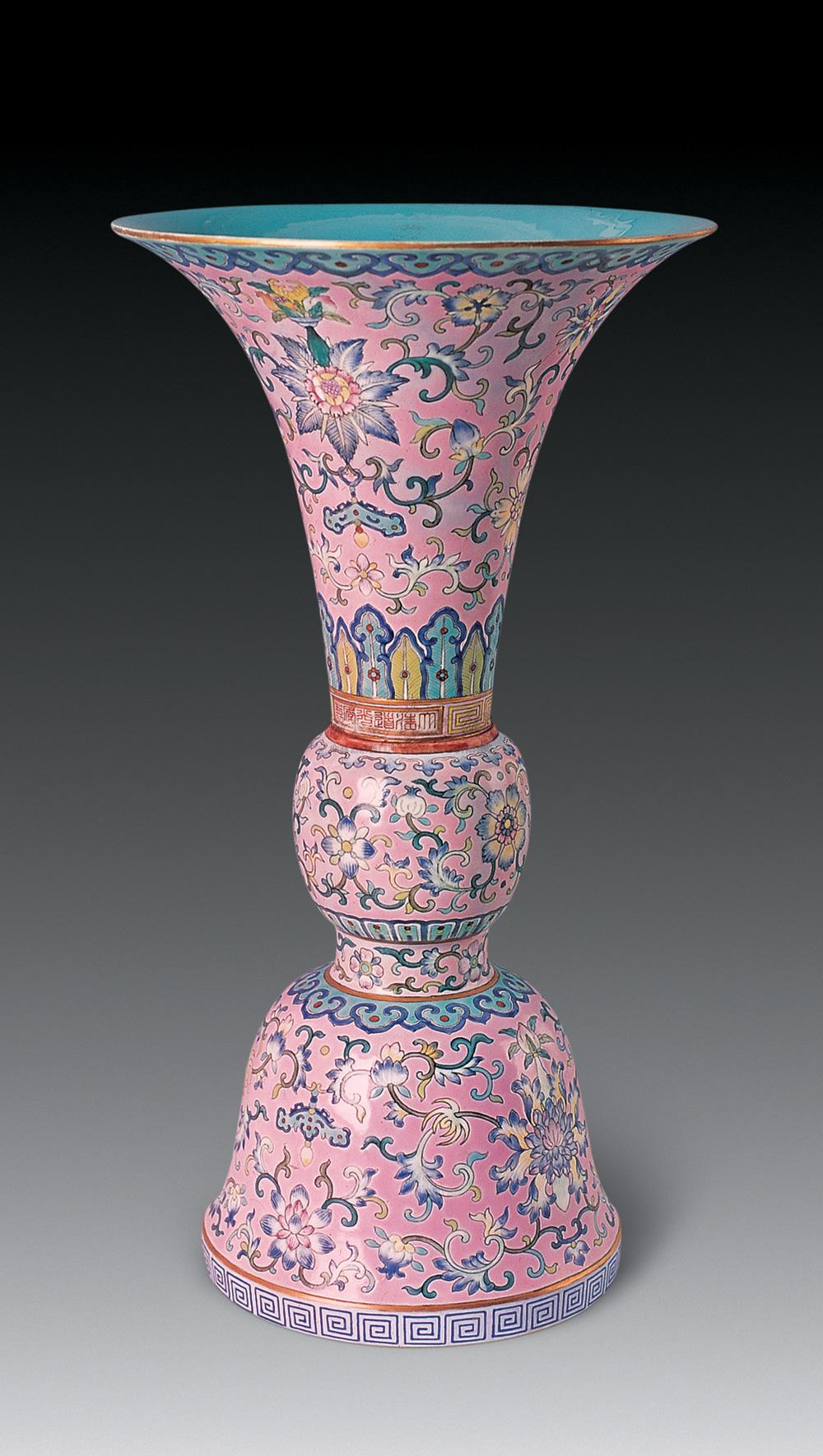 【清道光 粉彩花卉花觚】拍卖品_图片_价格_鉴赏_清代粉彩瓷器_雅昌