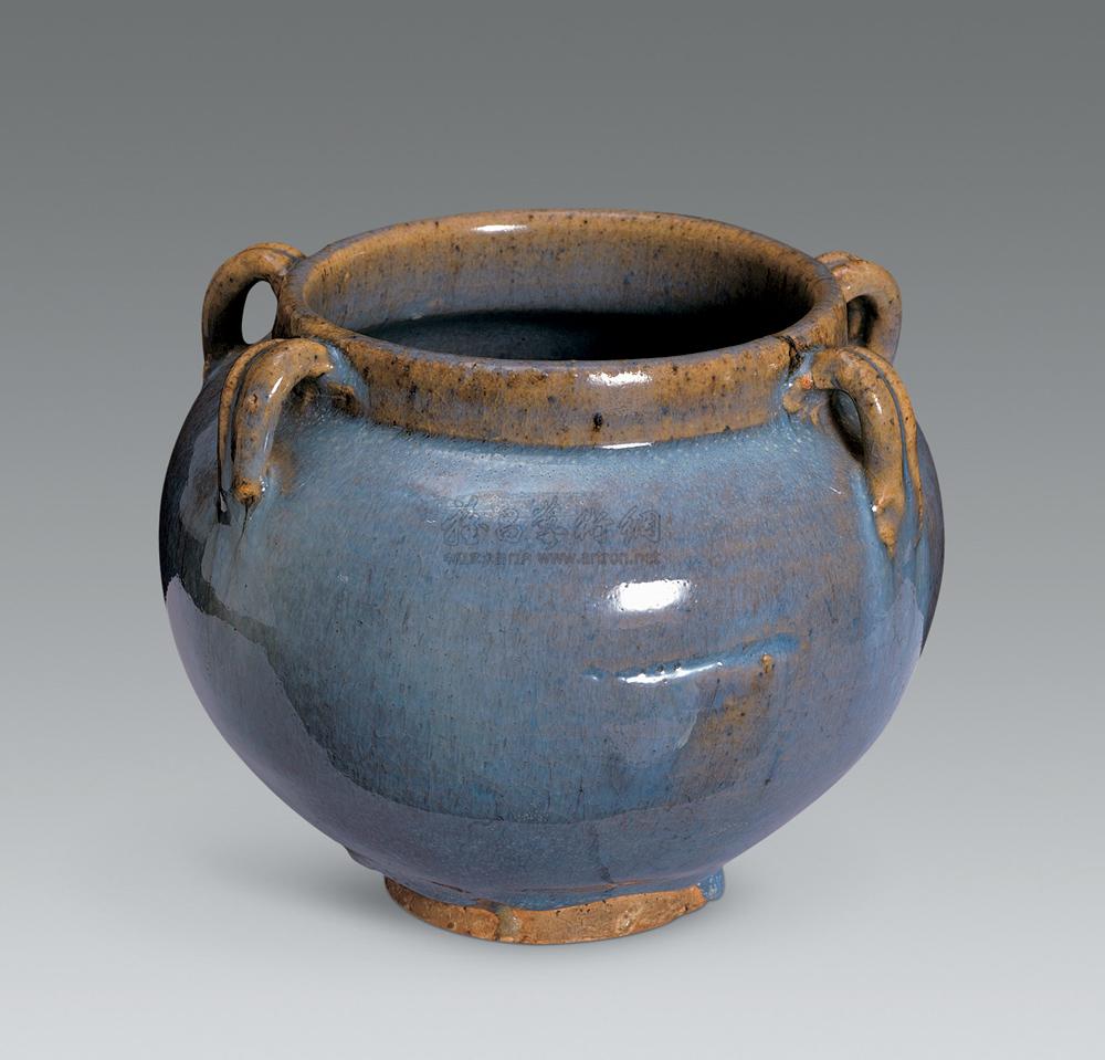 0151 元 钧窑月白四系罐