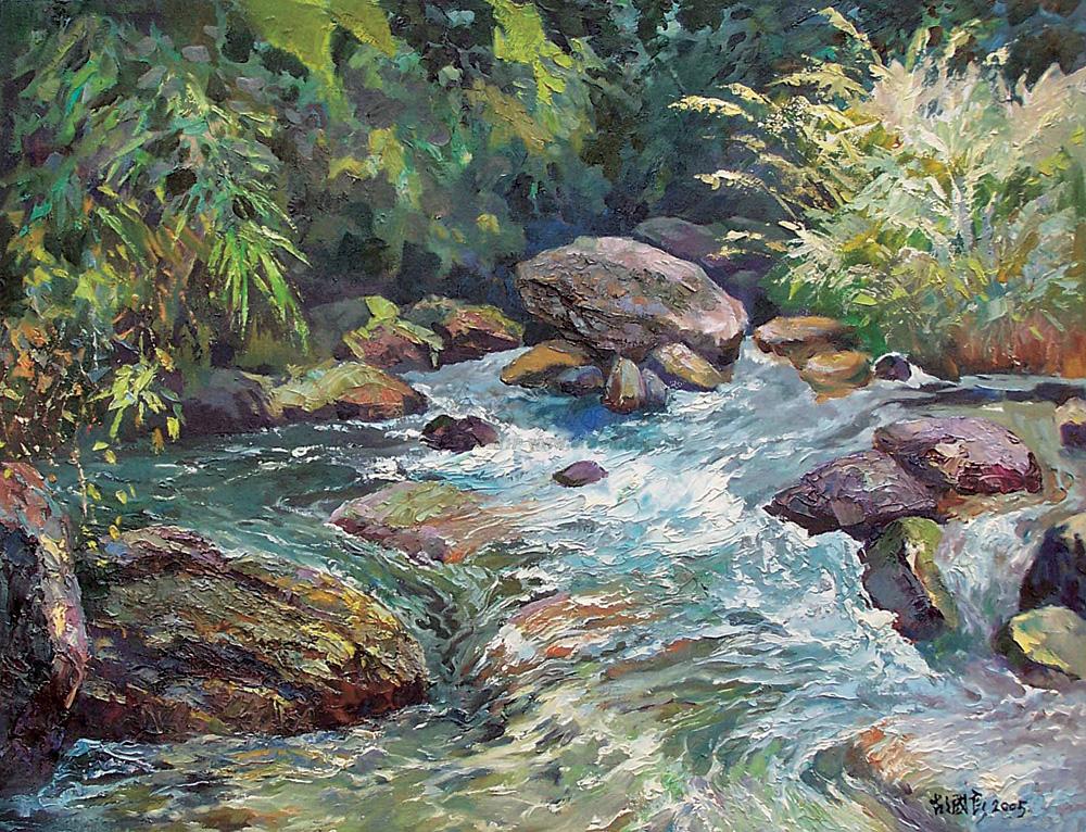 【春都温泉小溪流 油彩画布 镜心】拍卖品_图片_价格_鉴赏_油画_雅昌