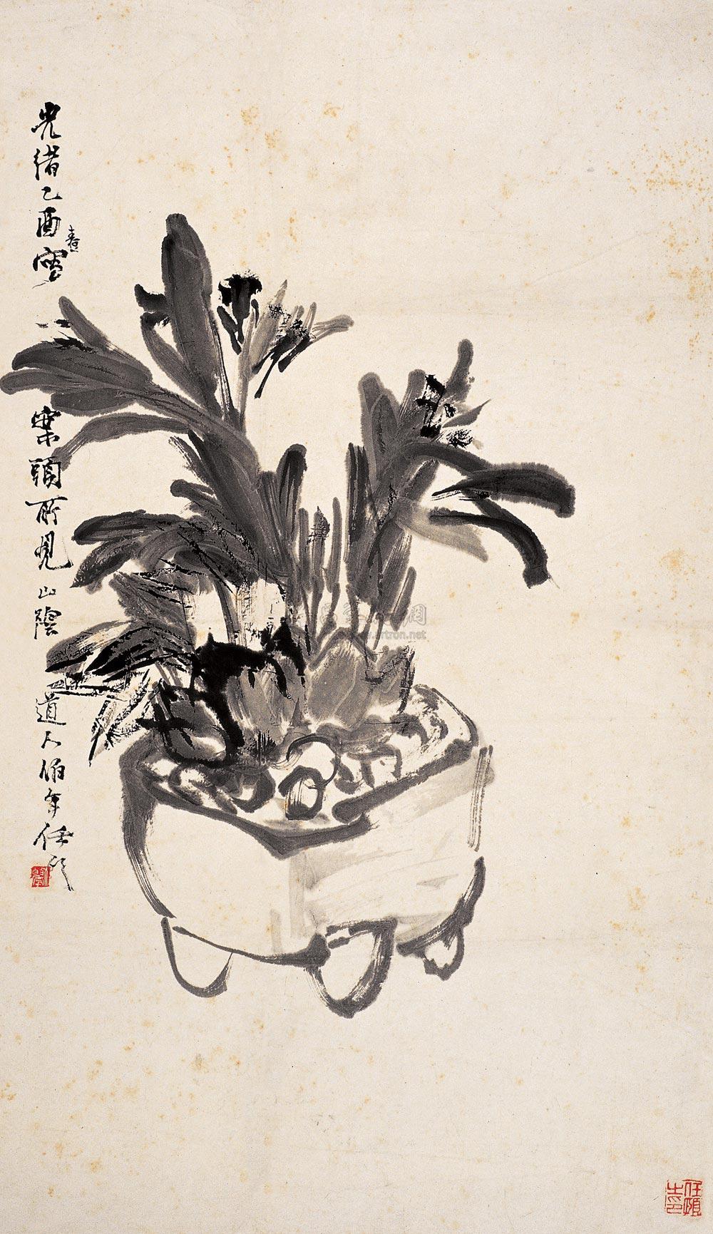 0416 盆栽石斛 立轴 水墨纸本