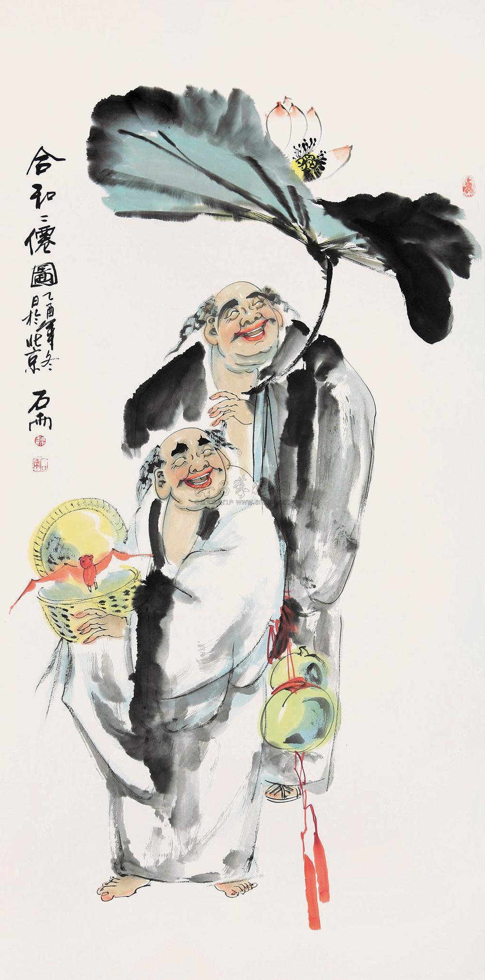 0027 合和二仙图 立轴 设色纸本