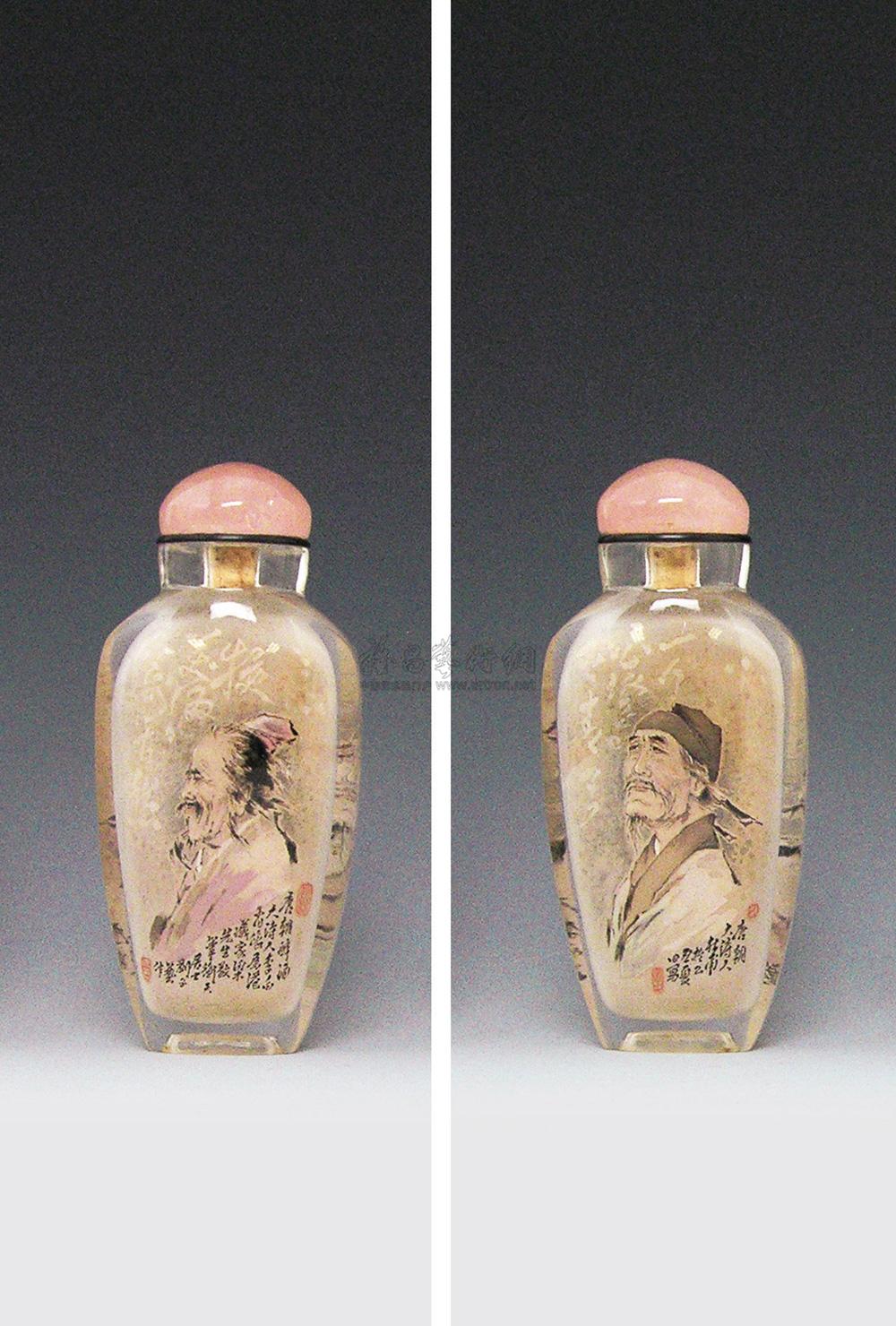 【刘子艺 玻璃内绘李白,杜甫肖像鼻烟壶】拍卖品_图片_价格_鉴赏_内画