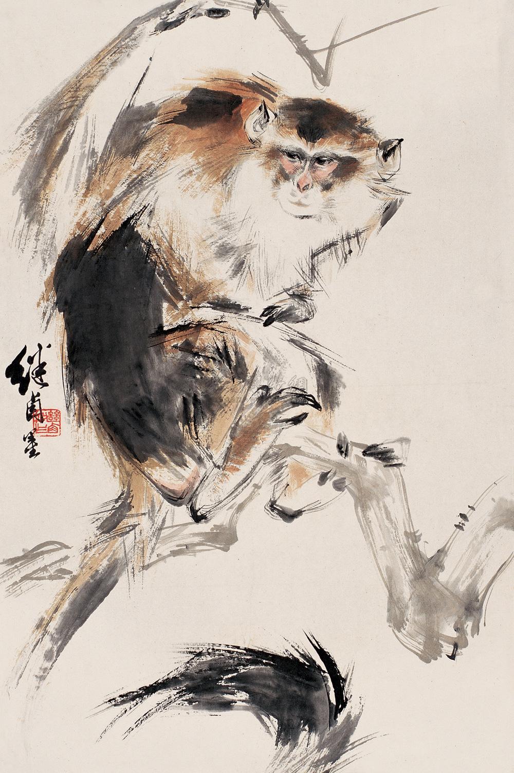 0996 猴 立轴 设色纸本