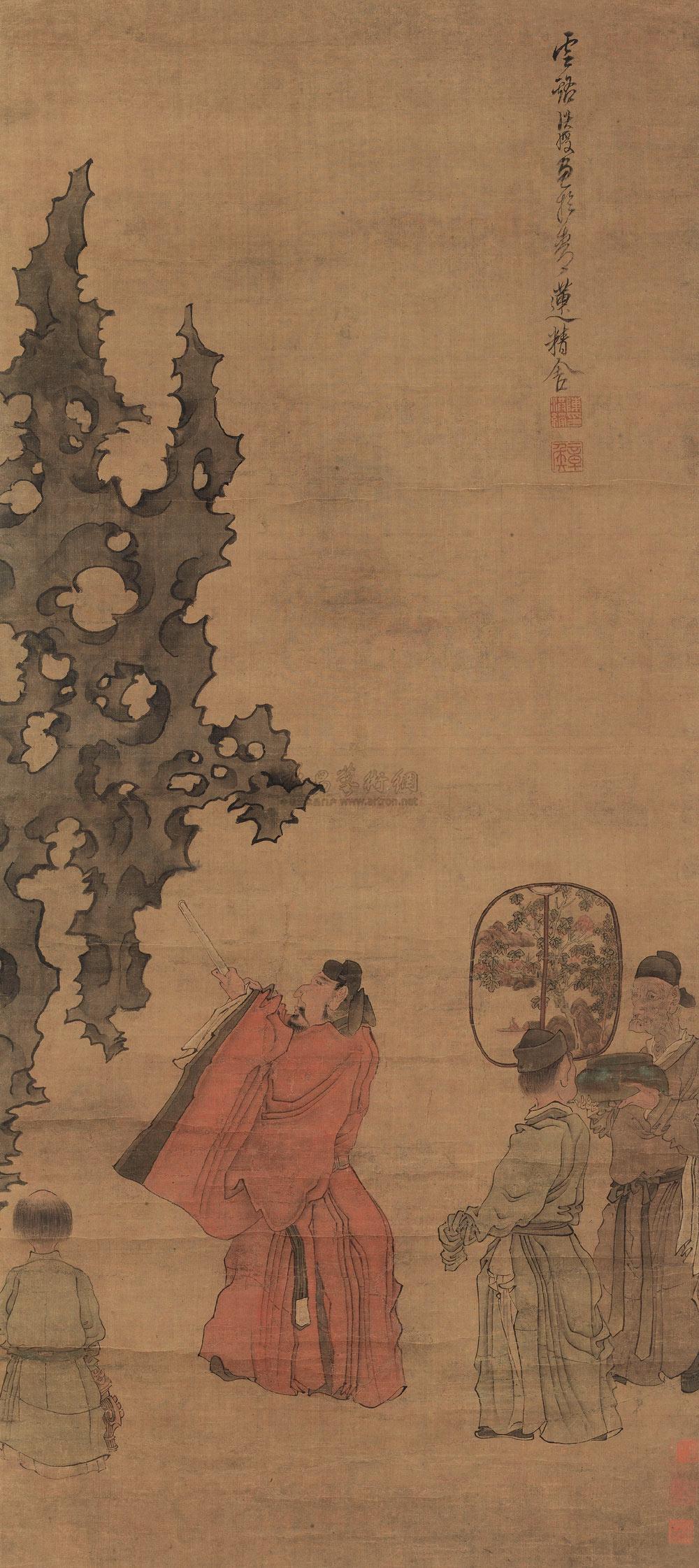 *0253 米芾拜石图 立轴 设色绢本
