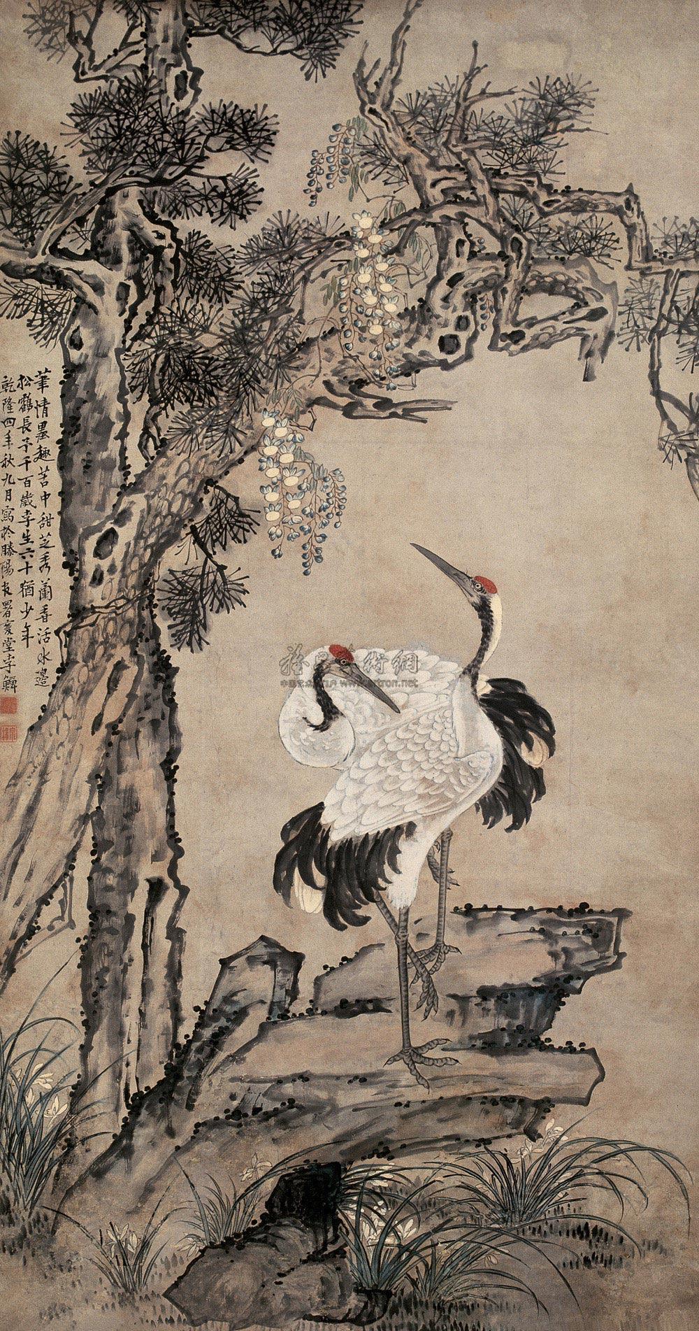 *0704 1739年作 松鹤延年 立轴 设色纸本