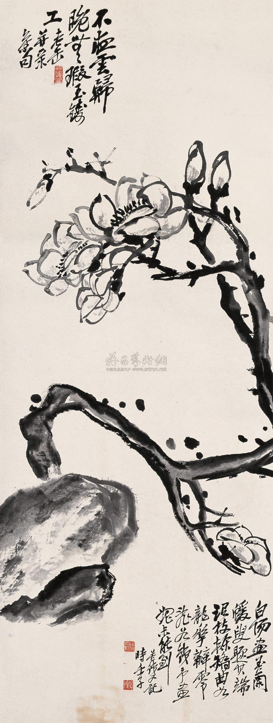 【1912年作 白玉兰 立轴 水墨纸本】拍卖品_图片_价格_鉴赏_绘画_雅昌