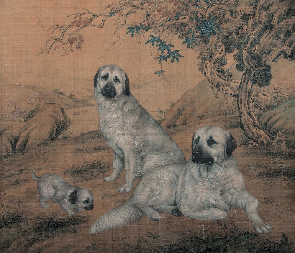 0097 三犬图 镜心 设色绢本