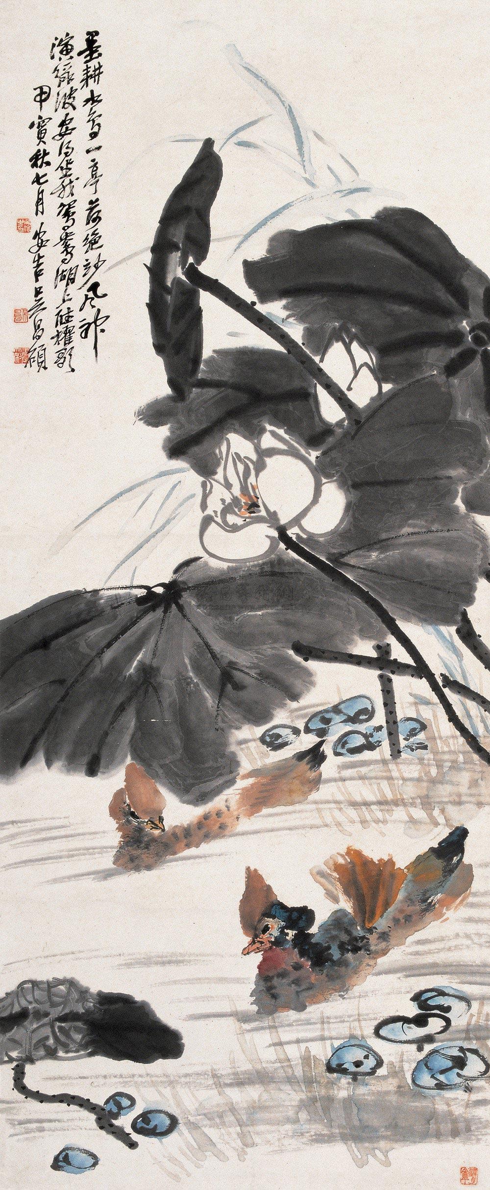 *2151 甲寅(1914年)作 荷花鸳鸯图 立轴 纸本
