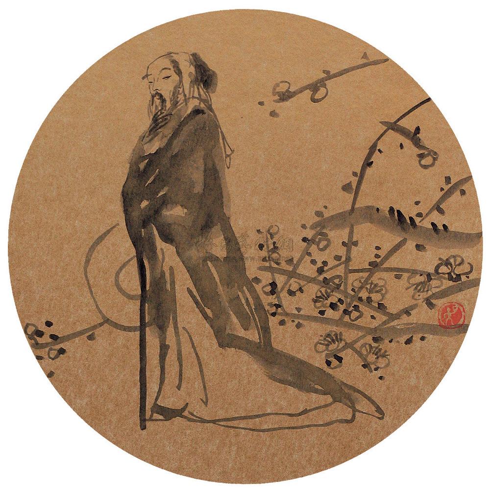 0183 人物 团扇 水墨金笺卡纸