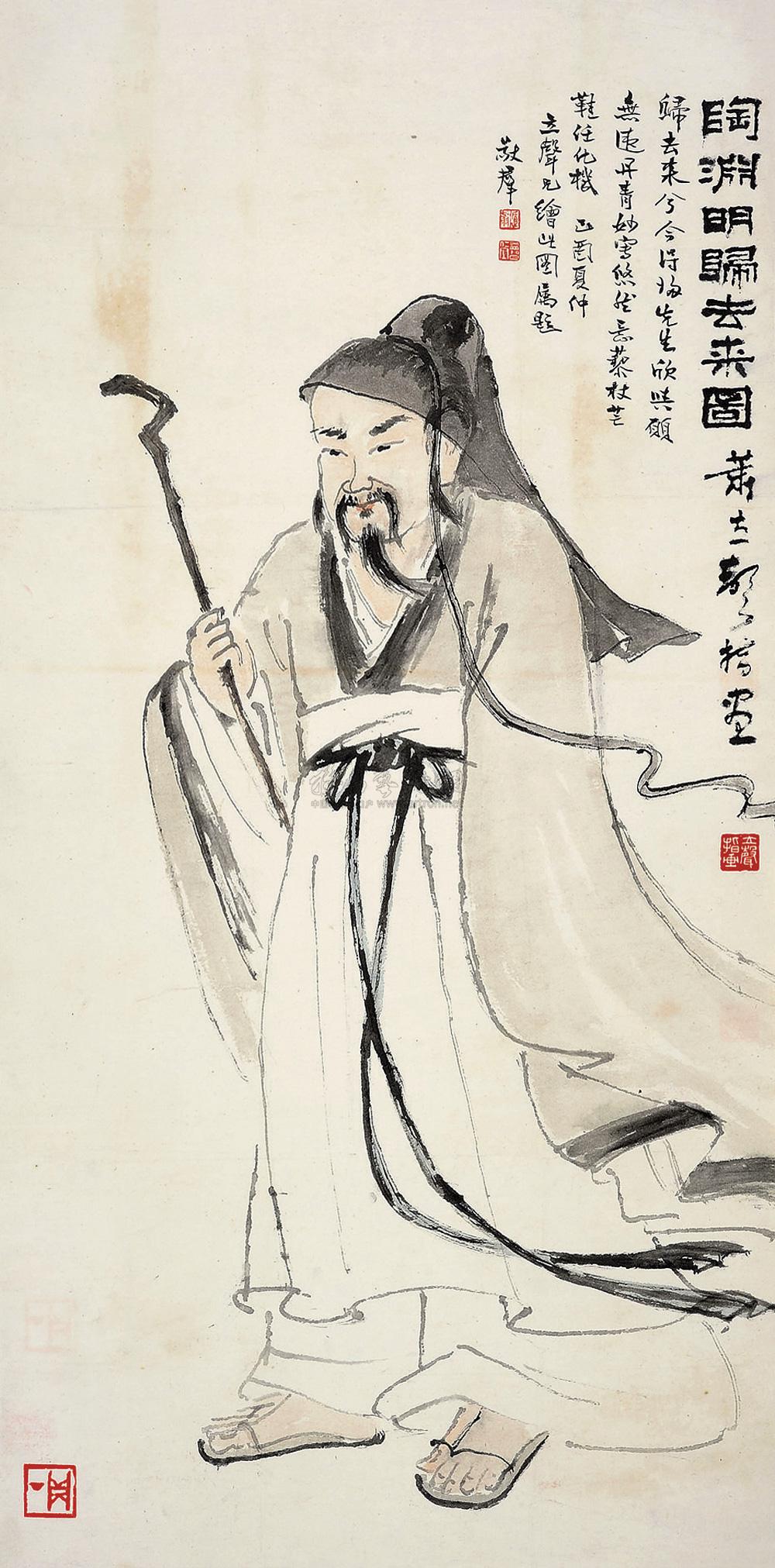 0132 陶渊明归去来图 立轴 设色纸本